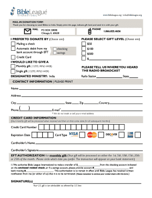 Mail-In Donation Form for India Radio Station