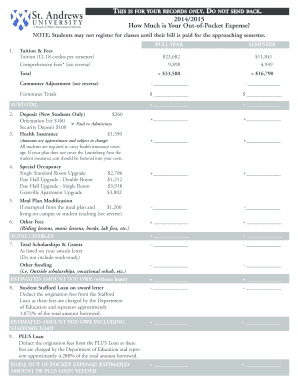 St. Andrews University Tuition and Expense Worksheet