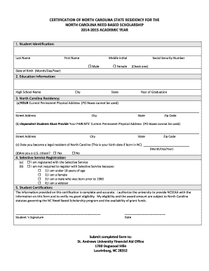 North Carolina Residency Certification for Need Based Scholarship
