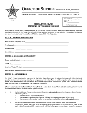 Federal Driver Privacy Protection Act Permissible Uses Form