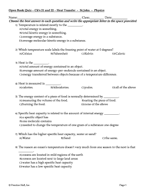 Open Book Quiz - Heat Transfer