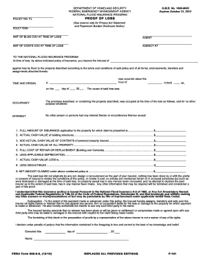 FEMA Form 086-0-9 Proof of Loss