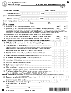 2015 Iowa Rent Reimbursement Claim