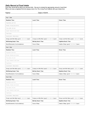 Daily Food Intake Record Form