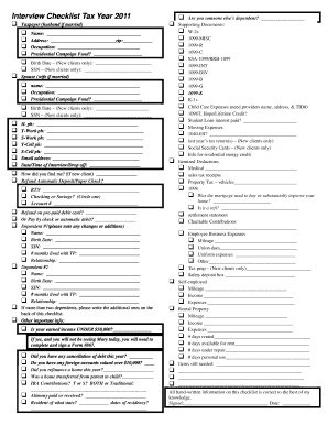 2011 Tax Interview Checklist