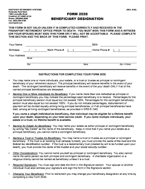 Kentucky Retirement Systems Beneficiary Designation Form 2035