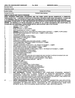 USDA RD Loan Delivery Checklist