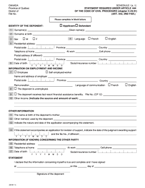 Quebec Support Obligation Statement