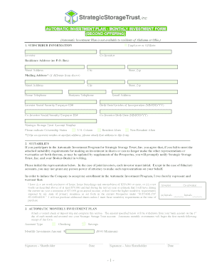 Automatic Investment Plan Monthly Form