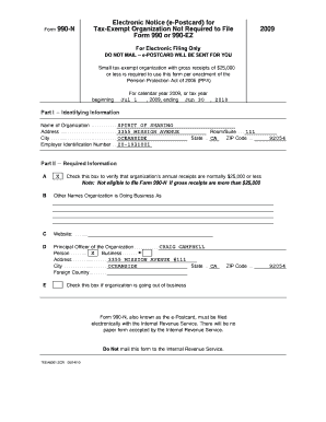 Form 990-N e-Postcard for Small Tax-Exempt Organizations