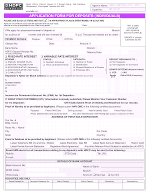 HDFC Deposit Application Form