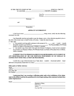 Florida Affidavit of Indigency