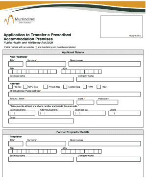 Application to Transfer a Prescribed Records Use - murrindindi vic gov