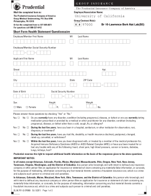 Prudential Group Medical Underwriting Form