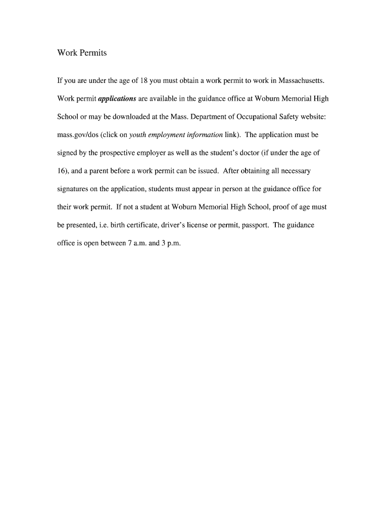 Fillable Online If you are under the age of 18 you must obtain a work
