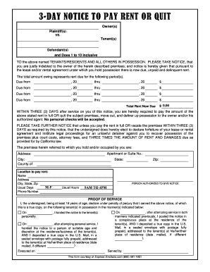 3-Day Notice to Pay Rent or Quit