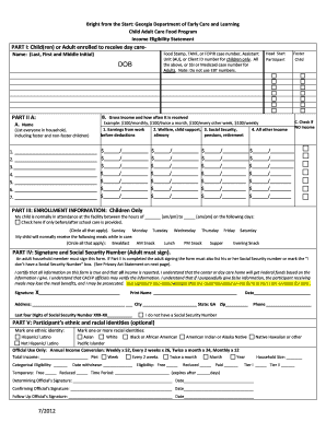 Georgia Child Adult Care Food Program Income Eligibility Statement