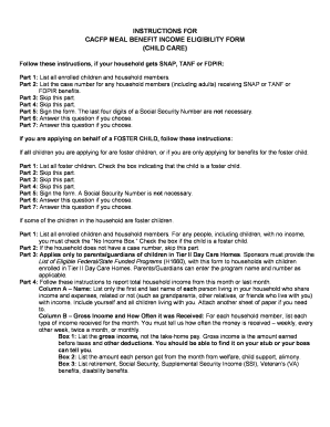 CACFP Meal Benefit Income Eligibility Form