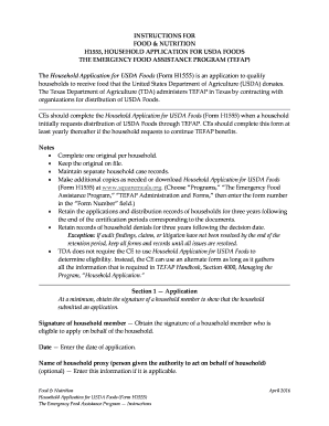 Household Application for USDA Foods