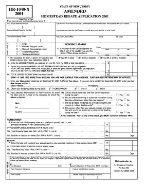 New Jersey Homestead Rebate Application 2001