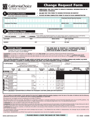 CaliforniaChoice Employee Change Request Form
