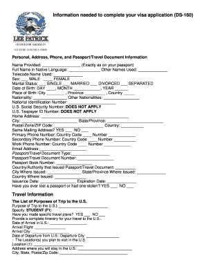 US Visa Application Form DS-160