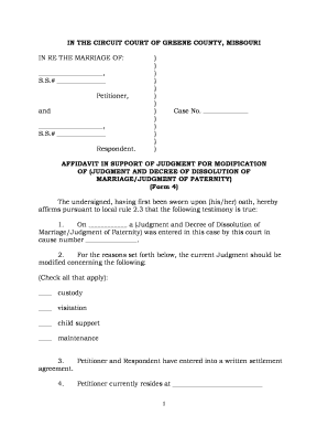 Affidavit in Support of Judgment for Modification