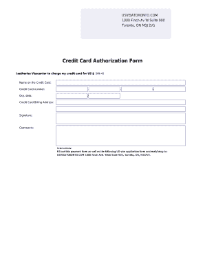 US Visa Application Credit Card Authorization Form