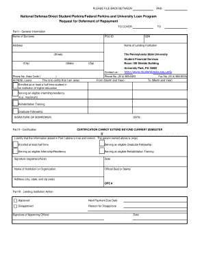 Federal Perkins Loan Deferment Request
