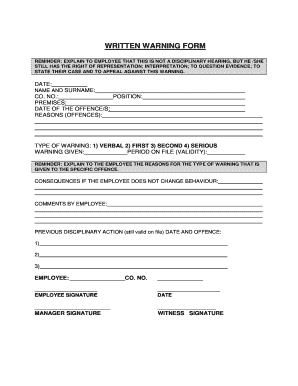 1 WRITTEN WARNING FORM - WHM Labour Law - whmlabourlaw co