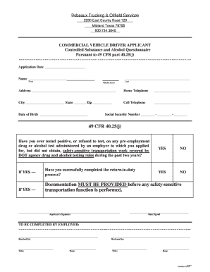 Commercial Vehicle Driver Applicant Form