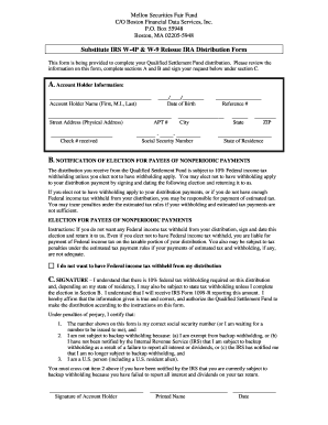 Substitute IRS W-4P & W-9 Reissue IRA Distribution Form