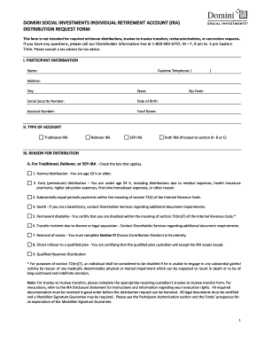 Domini Social Investments IRA Distribution Request Form