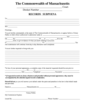 Massachusetts Court Records Subpoena