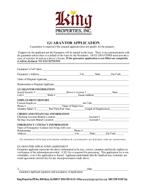 Guarantor Application and Lease Guarantee Agreement