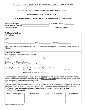 SBERA Defined Benefit and 401(k) Plan Beneficiary Change Form