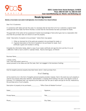 Resale Certificate for Office Furniture