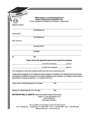 Parent Employment Verification Form - mdna