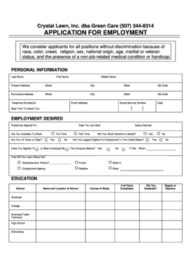 Crystal Lawn Employment Application Form