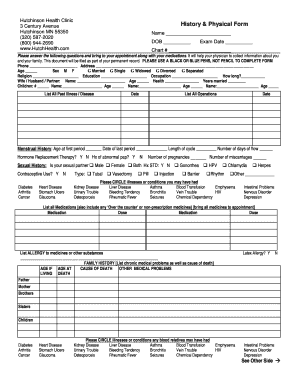 Hutchinson Health Clinic History & Physical Form