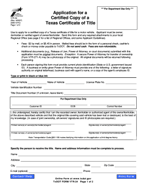 Texas VTR-34 Certified Copy of Title Application