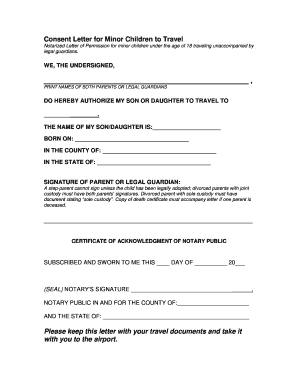 Notarized Travel Consent Letter for Minor Children