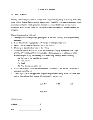Letter of Consent for Traveling with Pet