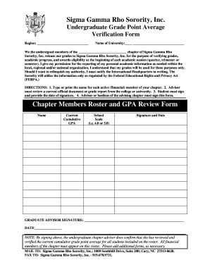 Sigma Gamma Rho Undergraduate GPA Verification Form