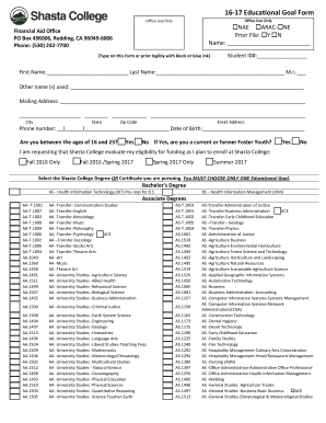 Shasta College Educational Goal Form