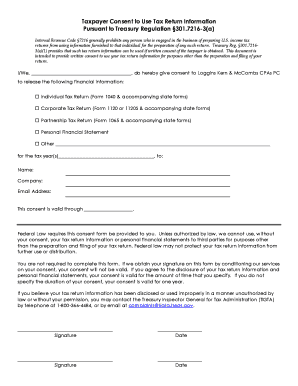 Taxpayer Consent to Use Tax Return Information