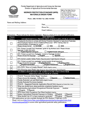 Florida Worker Protection Standard Materials Order Form