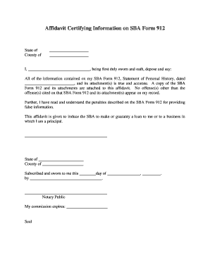 SBA Form 912 Affidavit