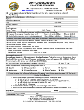 Contra Costa County Poll Worker Application