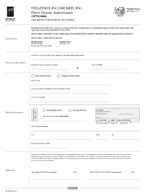 Steadfast Income REIT Direct Deposit Authorization